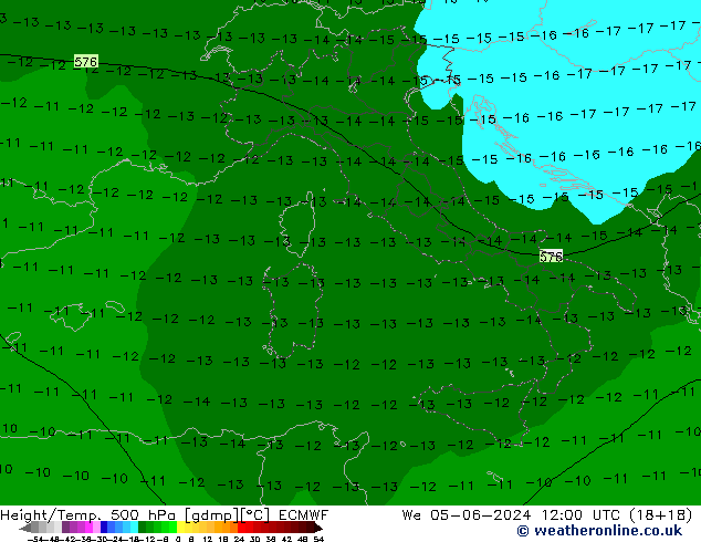 Z500/Rain (+SLP)/Z850 ECMWF Mi 05.06.2024 12 UTC