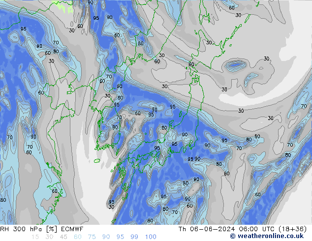 Humidité rel. 300 hPa ECMWF jeu 06.06.2024 06 UTC