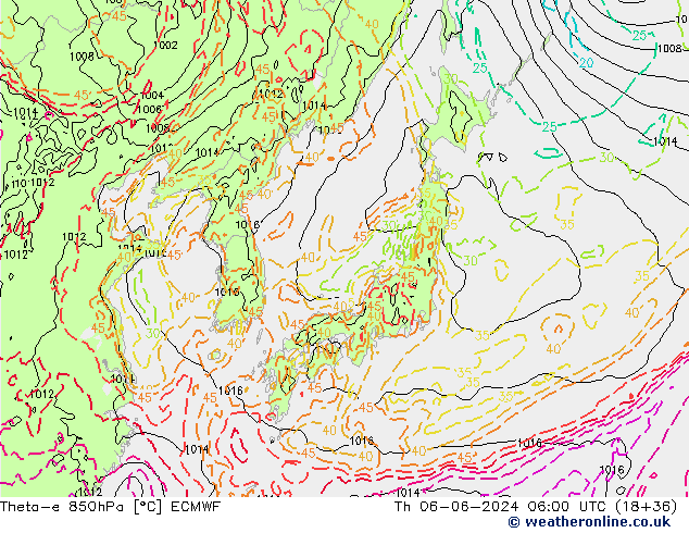 Theta-e 850hPa ECMWF jeu 06.06.2024 06 UTC