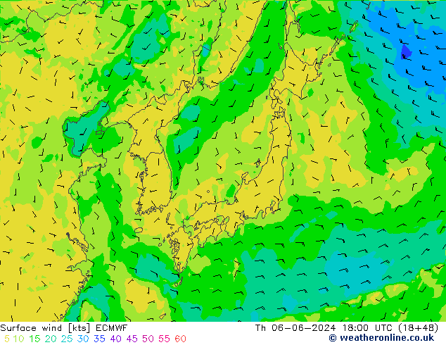 Bodenwind ECMWF Do 06.06.2024 18 UTC