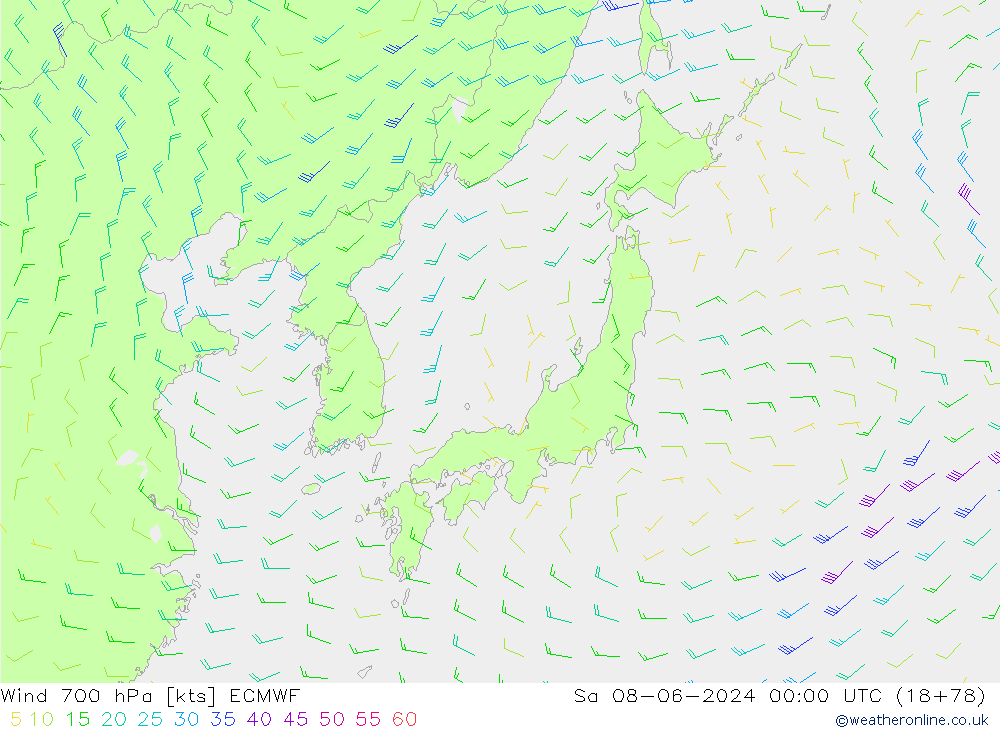 Wind 700 hPa ECMWF Sa 08.06.2024 00 UTC