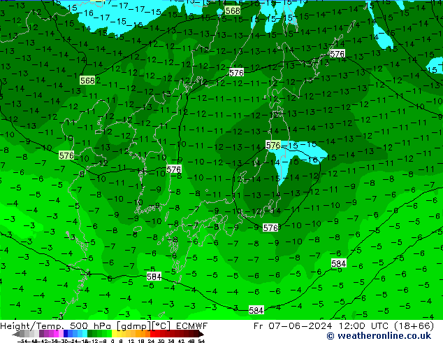 Z500/Rain (+SLP)/Z850 ECMWF Fr 07.06.2024 12 UTC