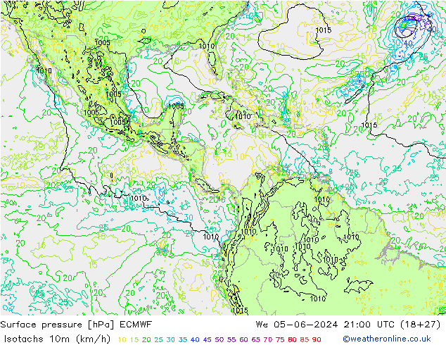 Isotachs (kph) ECMWF  05.06.2024 21 UTC