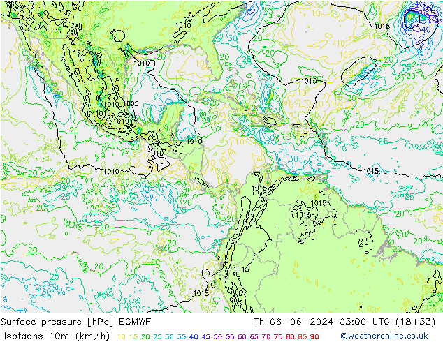 Isotachen (km/h) ECMWF do 06.06.2024 03 UTC