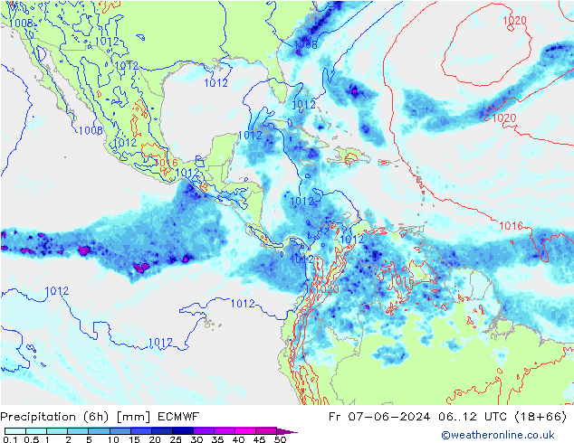 Z500/Rain (+SLP)/Z850 ECMWF vie 07.06.2024 12 UTC