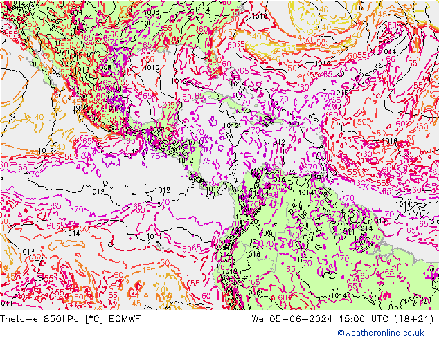 Theta-e 850hPa ECMWF Qua 05.06.2024 15 UTC