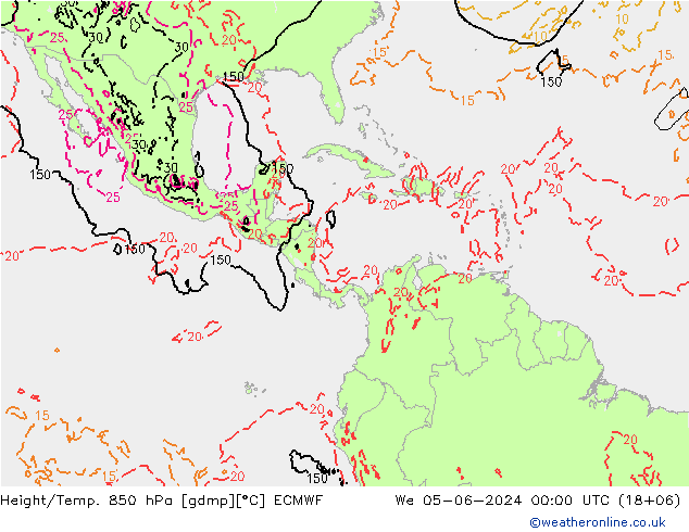 Height/Temp. 850 hPa ECMWF Mi 05.06.2024 00 UTC