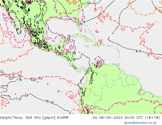 Height/Temp. 925 гПа ECMWF сб 08.06.2024 00 UTC