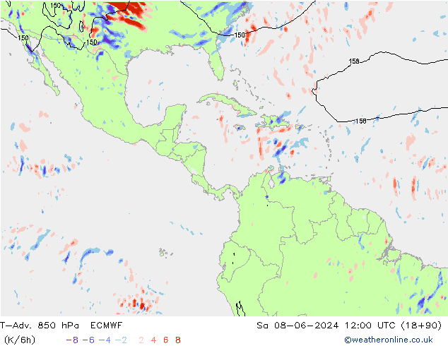 T-Adv. 850 hPa ECMWF za 08.06.2024 12 UTC