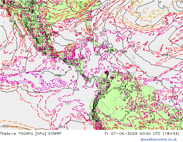 Theta-e 700hPa ECMWF Pá 07.06.2024 00 UTC