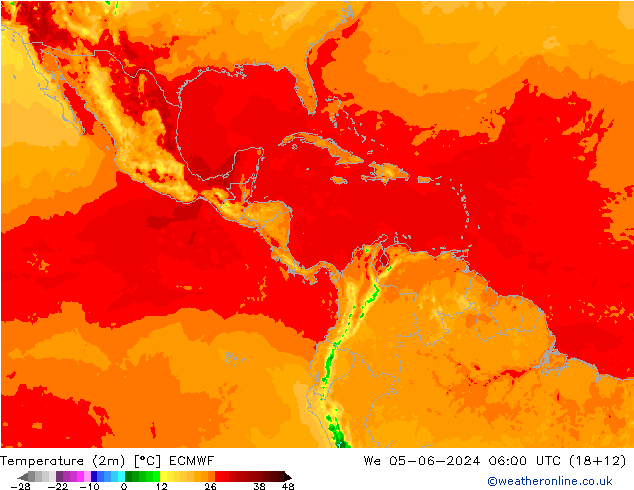 Temperatuurkaart (2m) ECMWF wo 05.06.2024 06 UTC