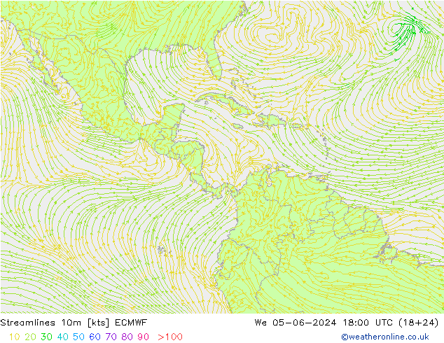 Stroomlijn 10m ECMWF wo 05.06.2024 18 UTC