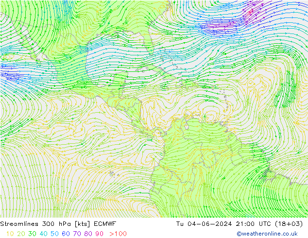 Linia prądu 300 hPa ECMWF wto. 04.06.2024 21 UTC