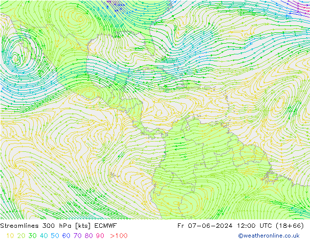 Streamlines 300 hPa ECMWF Fr 07.06.2024 12 UTC