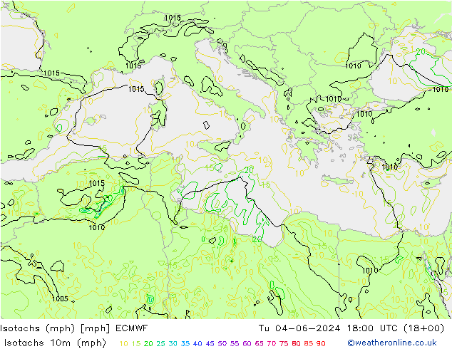 Isotachs (mph) ECMWF  04.06.2024 18 UTC