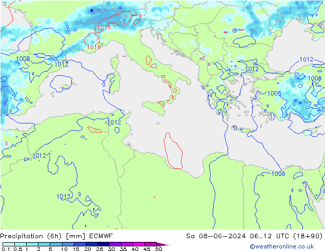 Z500/Rain (+SLP)/Z850 ECMWF  08.06.2024 12 UTC