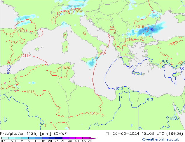 Totale neerslag (12h) ECMWF do 06.06.2024 06 UTC