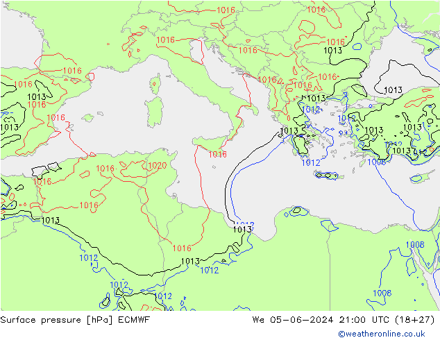 Luchtdruk (Grond) ECMWF wo 05.06.2024 21 UTC