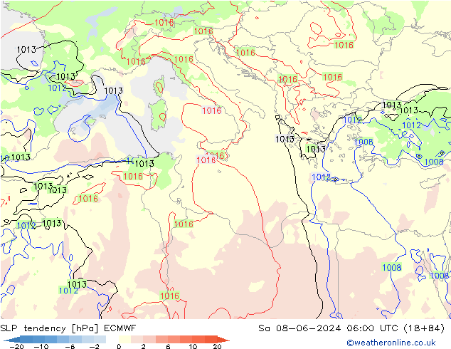 SLP tendency ECMWF Sa 08.06.2024 06 UTC