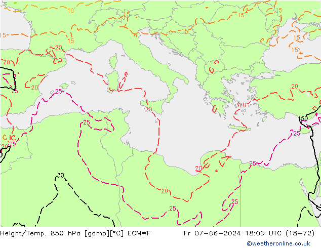 Yükseklik/Sıc. 850 hPa ECMWF Cu 07.06.2024 18 UTC