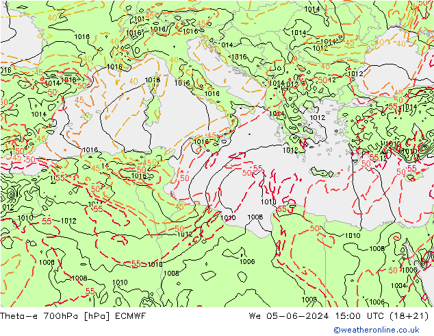 Theta-e 700гПа ECMWF ср 05.06.2024 15 UTC