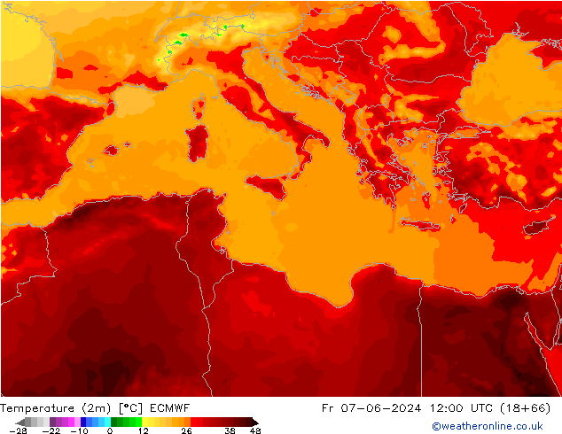 Sıcaklık Haritası (2m) ECMWF Cu 07.06.2024 12 UTC