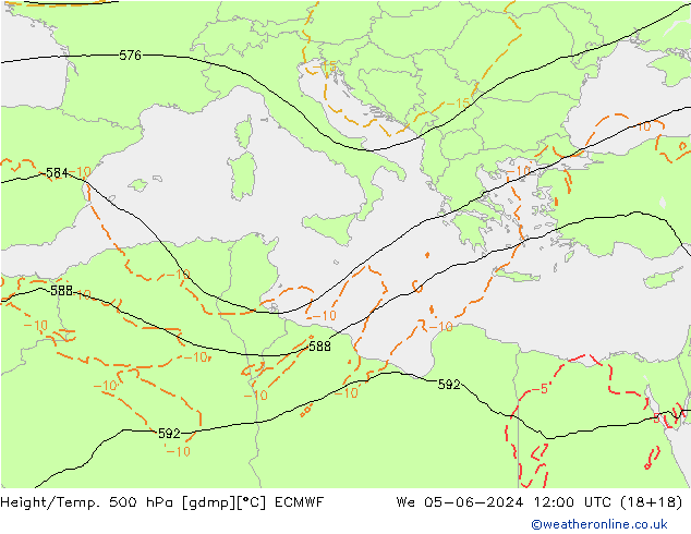 Height/Temp. 500 hPa ECMWF mer 05.06.2024 12 UTC