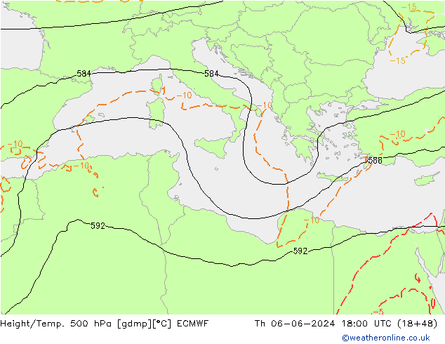 Z500/Rain (+SLP)/Z850 ECMWF Do 06.06.2024 18 UTC