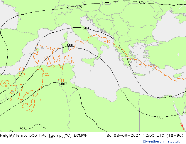 Z500/Rain (+SLP)/Z850 ECMWF  08.06.2024 12 UTC