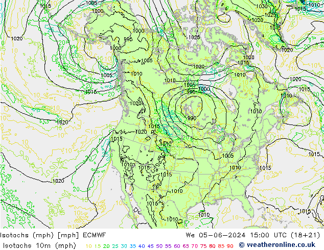 Isotachs (mph) ECMWF mer 05.06.2024 15 UTC