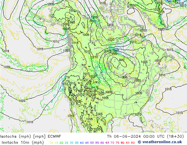 Isotachs (mph) ECMWF Th 06.06.2024 00 UTC