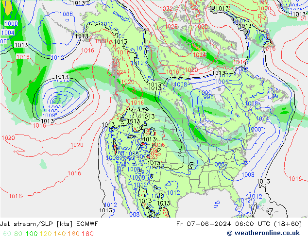 Jet Akımları/SLP ECMWF Cu 07.06.2024 06 UTC