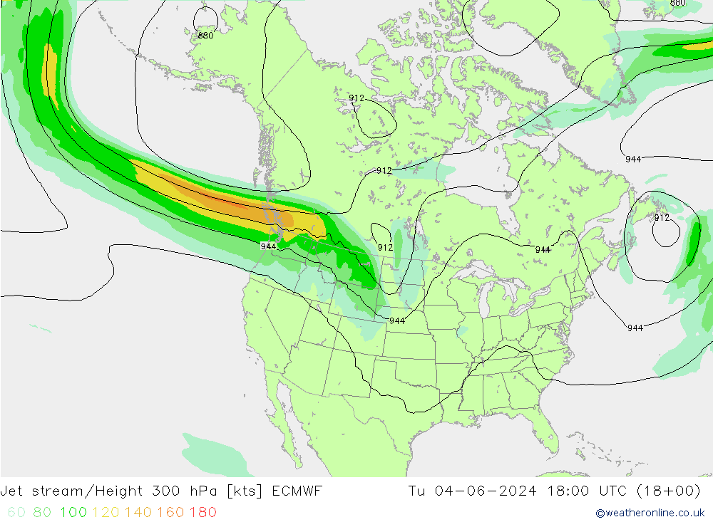 Prąd strumieniowy ECMWF wto. 04.06.2024 18 UTC