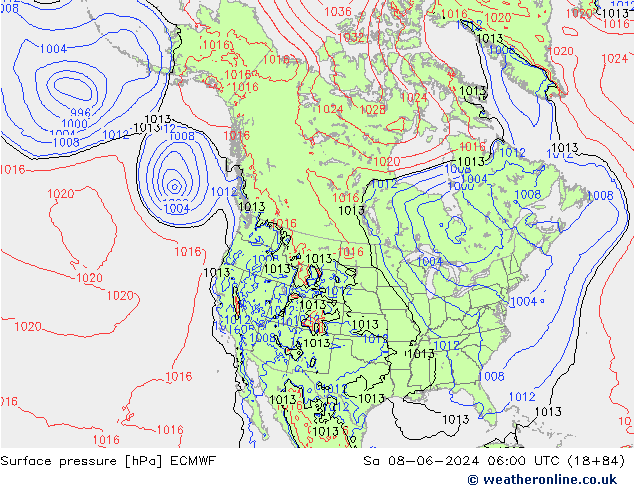 Bodendruck ECMWF Sa 08.06.2024 06 UTC