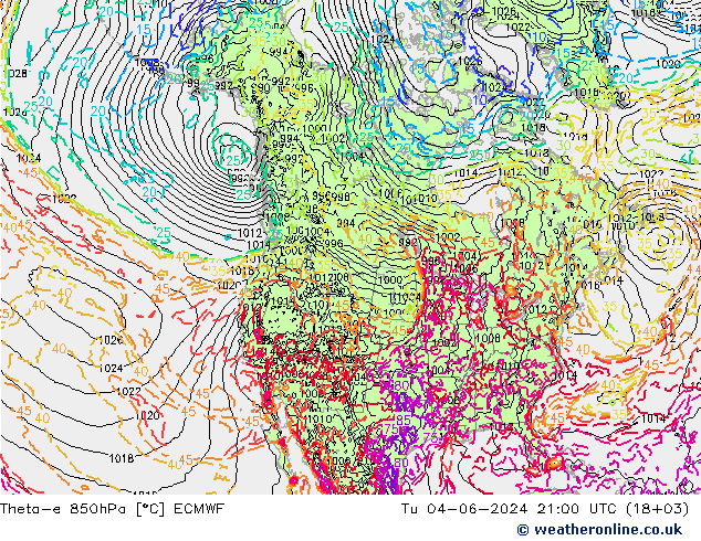 Theta-e 850hPa ECMWF di 04.06.2024 21 UTC