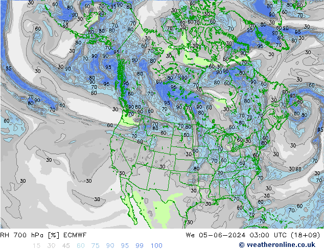 RH 700 hPa ECMWF mer 05.06.2024 03 UTC