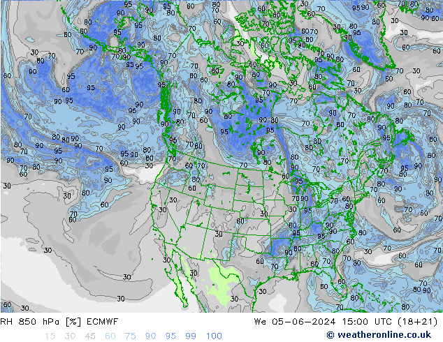 RH 850 гПа ECMWF ср 05.06.2024 15 UTC