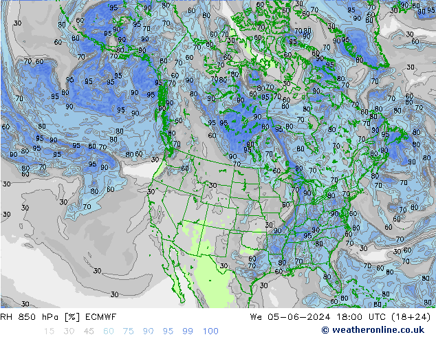 Humedad rel. 850hPa ECMWF mié 05.06.2024 18 UTC