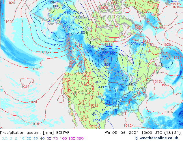 Precipitation accum. ECMWF śro. 05.06.2024 15 UTC