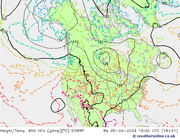 Geop./Temp. 850 hPa ECMWF mié 05.06.2024 15 UTC