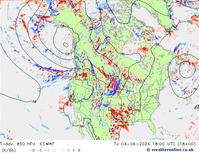 T-Adv. 850 hPa ECMWF Sa 04.06.2024 18 UTC