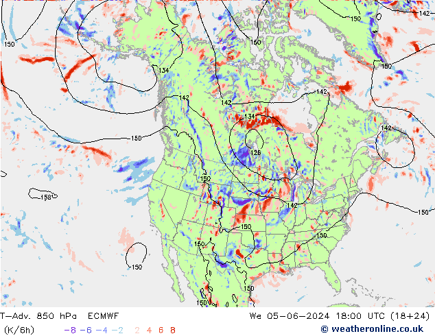 T-Adv. 850 hPa ECMWF 星期三 05.06.2024 18 UTC