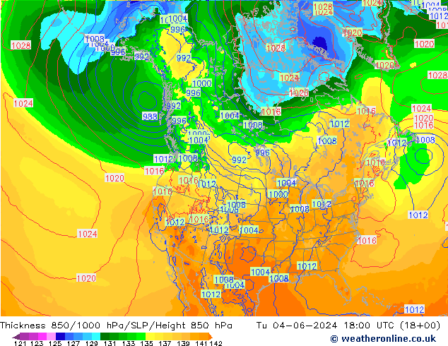 Thck 850-1000 hPa ECMWF wto. 04.06.2024 18 UTC