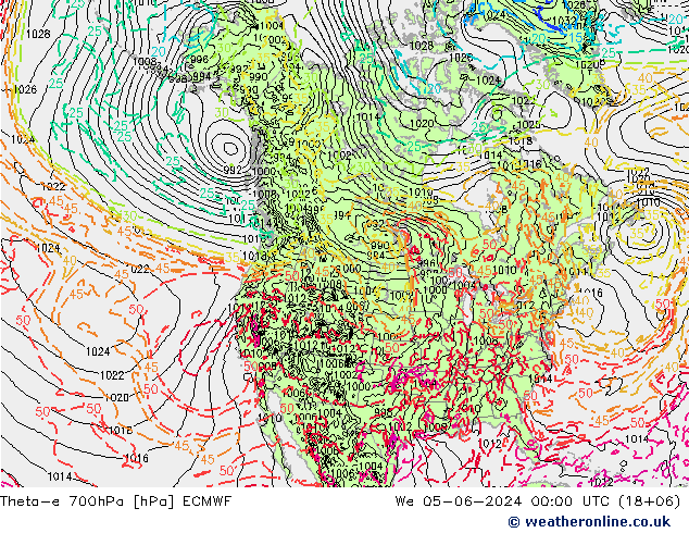 Theta-e 700hPa ECMWF wo 05.06.2024 00 UTC