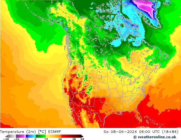 карта температуры ECMWF сб 08.06.2024 06 UTC