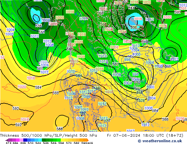 Thck 500-1000гПа ECMWF пт 07.06.2024 18 UTC