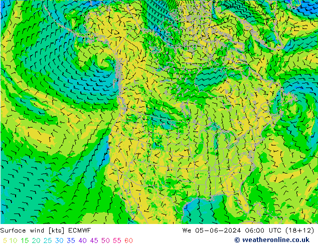 Vento 10 m ECMWF mer 05.06.2024 06 UTC