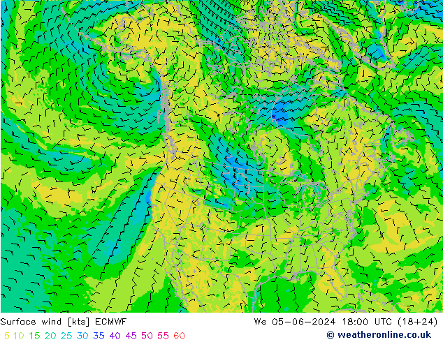 Surface wind ECMWF We 05.06.2024 18 UTC