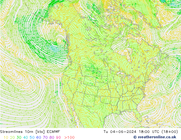 Linia prądu 10m ECMWF wto. 04.06.2024 18 UTC