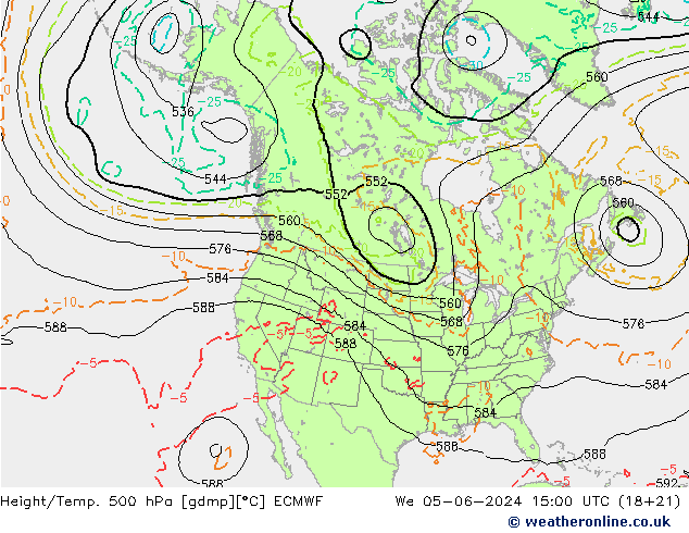 Height/Temp. 500 hPa ECMWF mer 05.06.2024 15 UTC